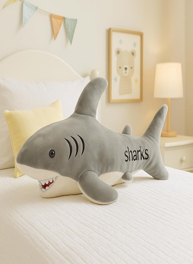 DTR Creation Soft Shark Plush Pillow Toy for Kids | Big Cuddly Stuffed Animal for Boys & Girls | Cute Hugging Cushion Toy for Bedroom, Sofa & Gift | 45 cm (Grey) - Image 2